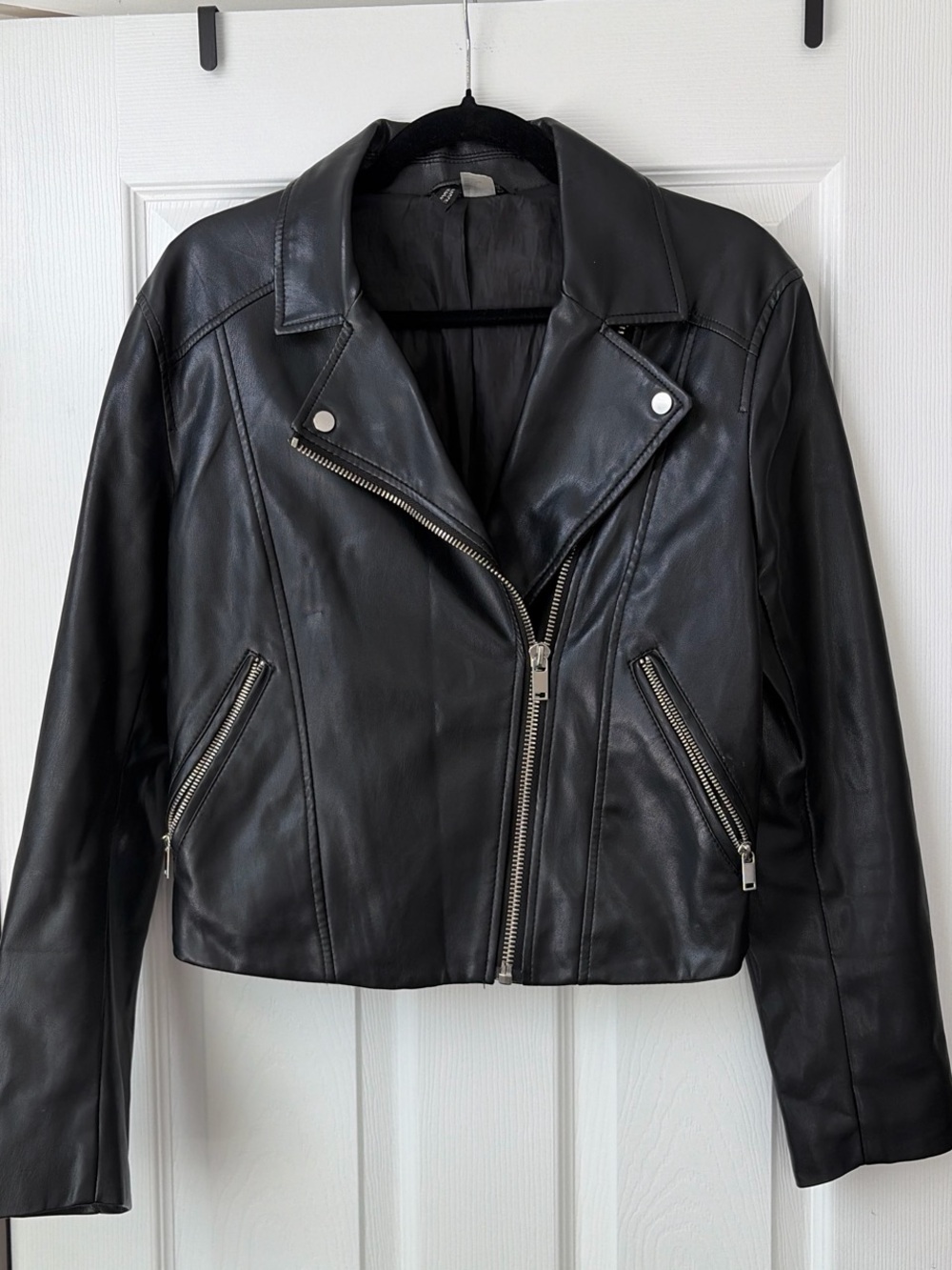 H&M Black Leather Moto Jacket with Silver Hardware